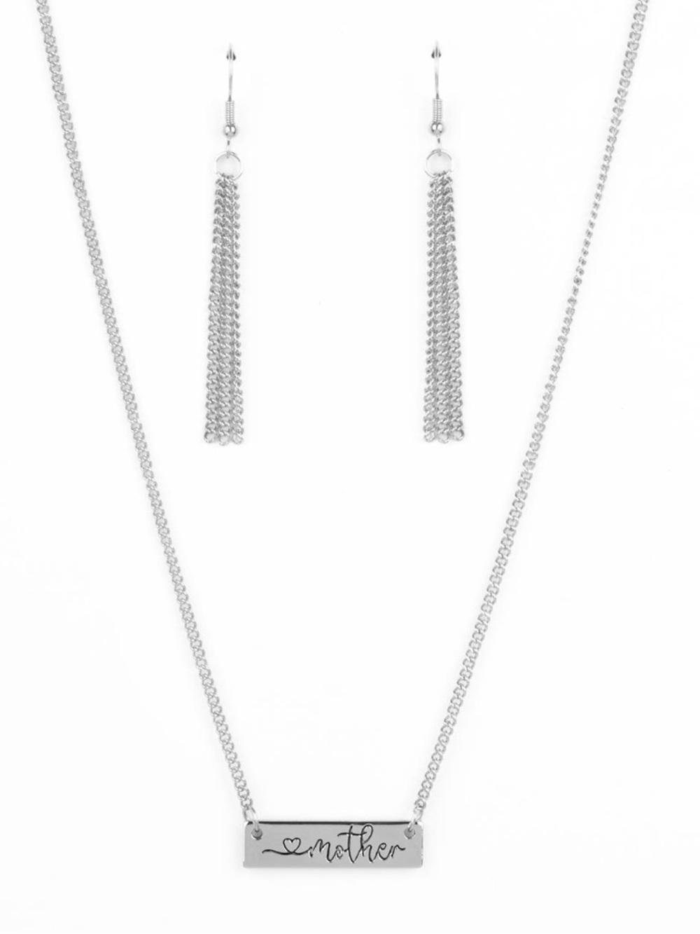 Joy of Motherhood - Silver Tone 'Mother' Engraved Bar Necklace & Earrings Set - Picture 3 of 3